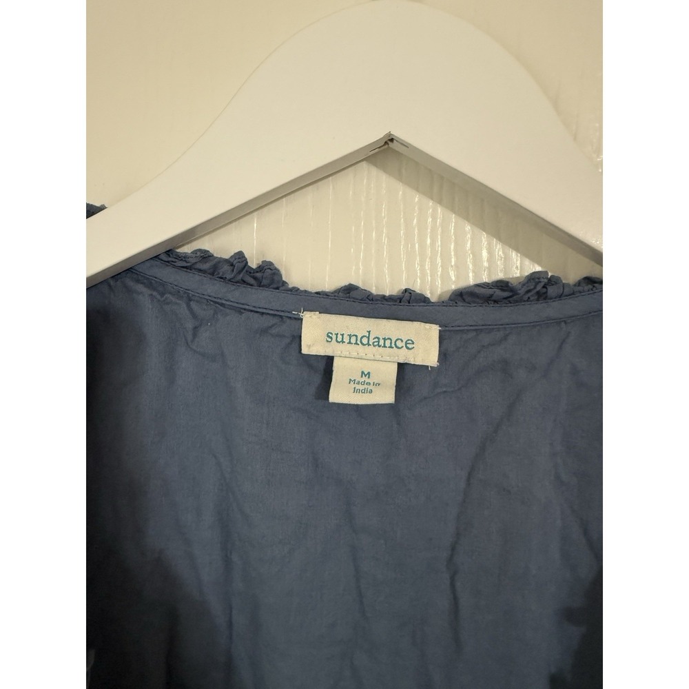 Sundance Blue Ruffle Tiered Dress Size Medium 100% Cotton Boho Cottagecore Midi - Picture 3 of 4